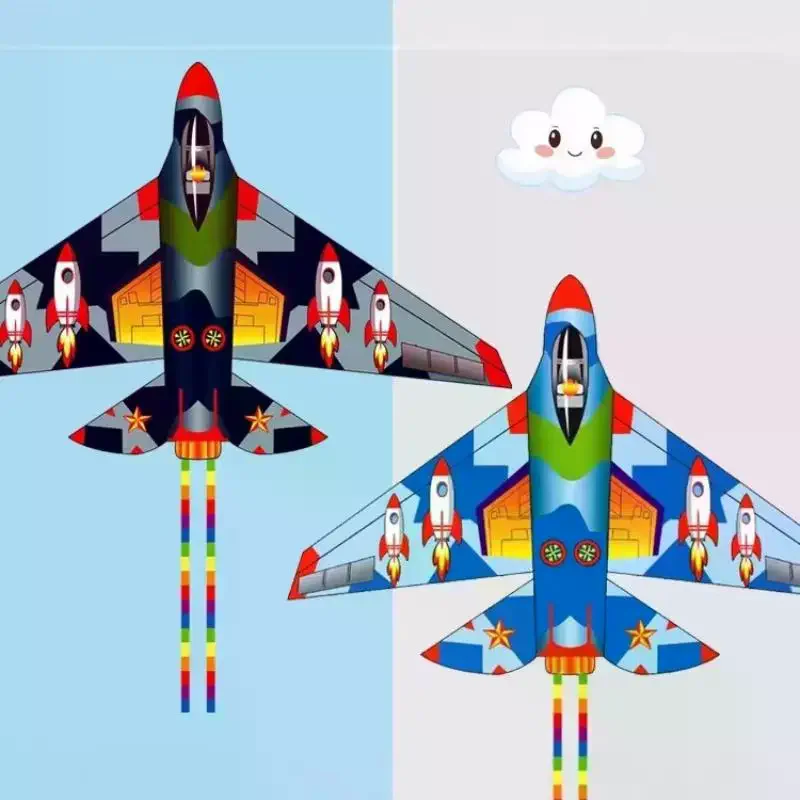 Colorful Fighter Jet Kite For Kids Large Airplane Kite With Long Tail Easy To Fly For Outdoor Park Beach Activities