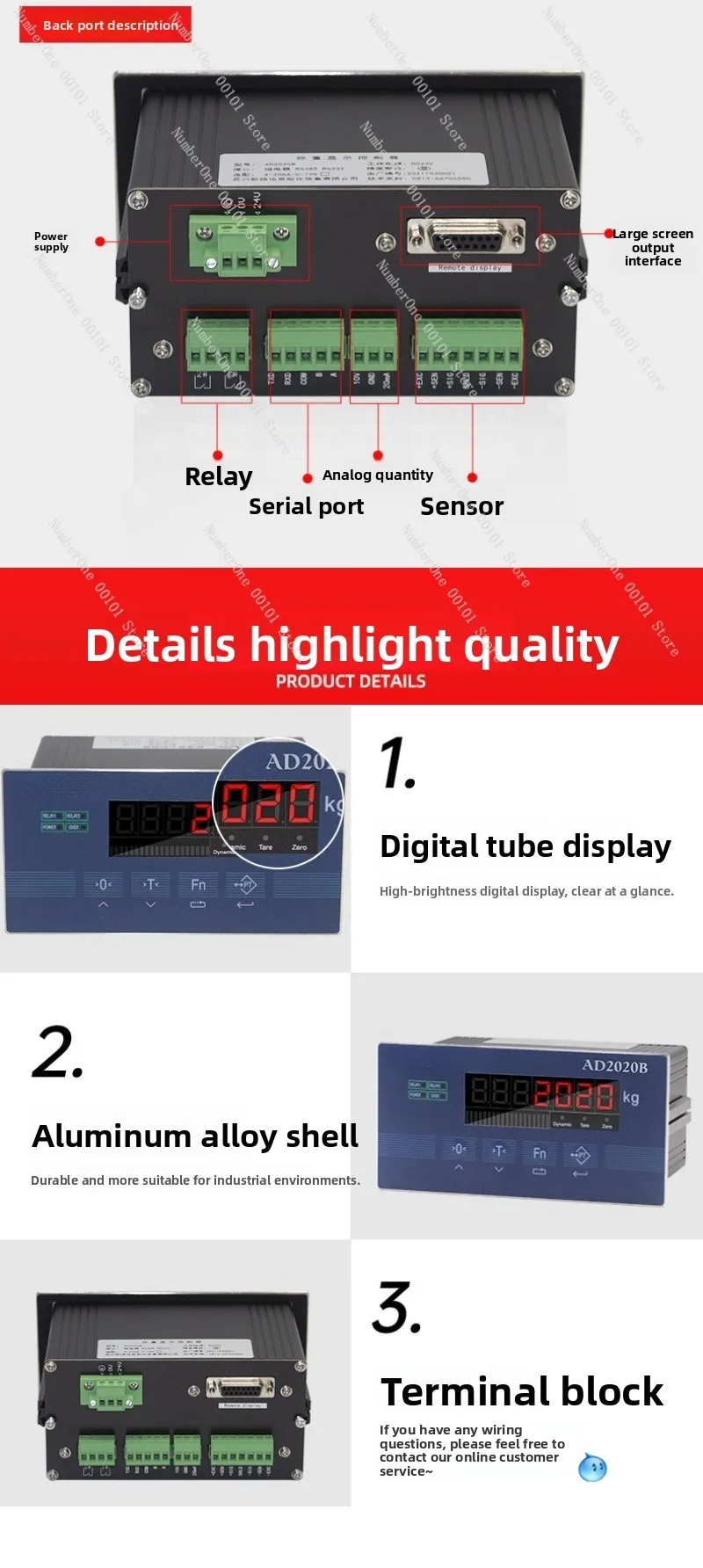 AD2020B High Precision Weighing Upper and Lower Limit Value Mode Controller Force Measuring Instrument Display Instrument
