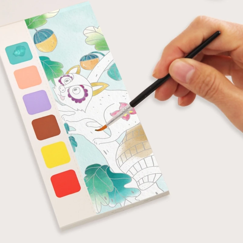 Libro acuarelas, juego pintura Color agua con pincel para niños pequeños, dibujo artístico, libro pintura