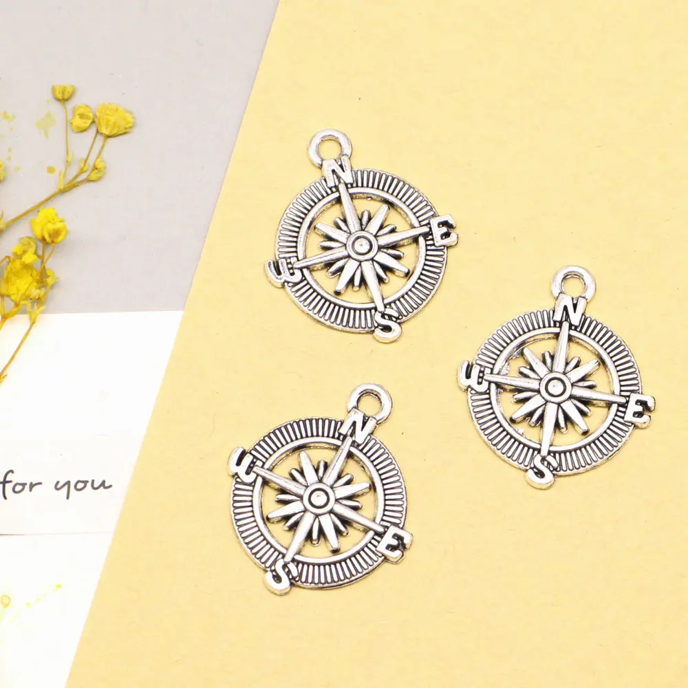 

5pcs 25x29mm Compass Charms Pendant Accessori Diy Jewelry Antique Silver Color