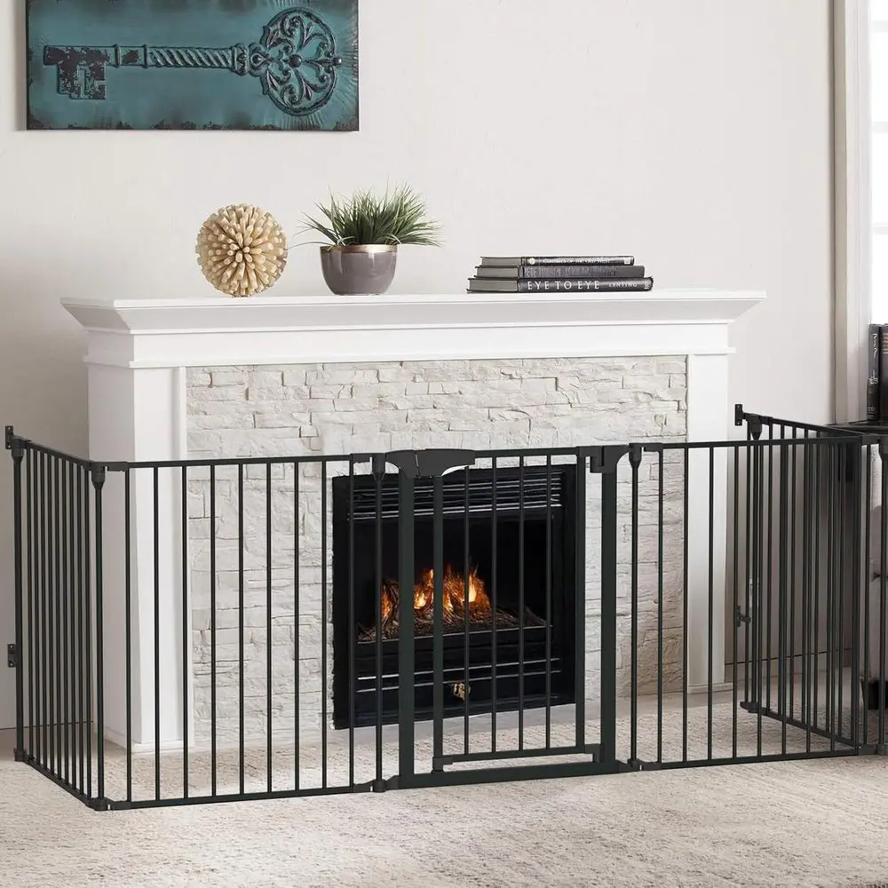 120.5-Inch Metal ireplace ence Guard 5-Panel Baby Saety Gate/Barrier/Play Yard with Door Chrisas Tree ence Hearth Gate or Kids/P