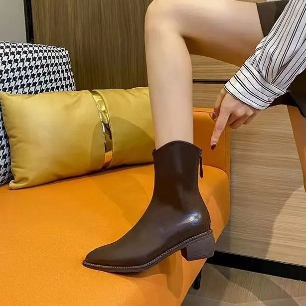 

Slim Boots Western Sle Winter High Heels V-Notch Thi Heel ort Boots Korean Version arp Pointed Toe Boots