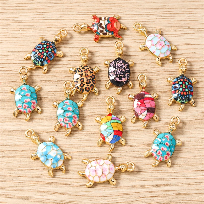 10 Stück 13 x 24 mm Cartoon bunte Emaille Tier Schildkröte Charms Anhänger für Schmuckherstellung Halsketten Ohrringe DIY Bastelzubehör