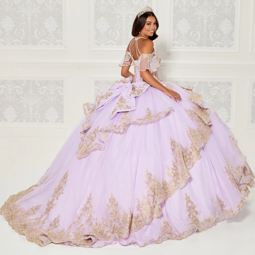 Lorencia Pink Princess Purple Quinceanera Dresses Ball Gown 2023 Sweet 16 Dress Beads Appliques Lace 15th Party Gown YQD25