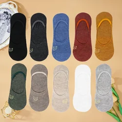 5 Pairs Summer Women Thin Invisible Boat Socks Set  Short Shallow Mouth Silicone Non Slip Embroidery Crew Cute Sock Slippers