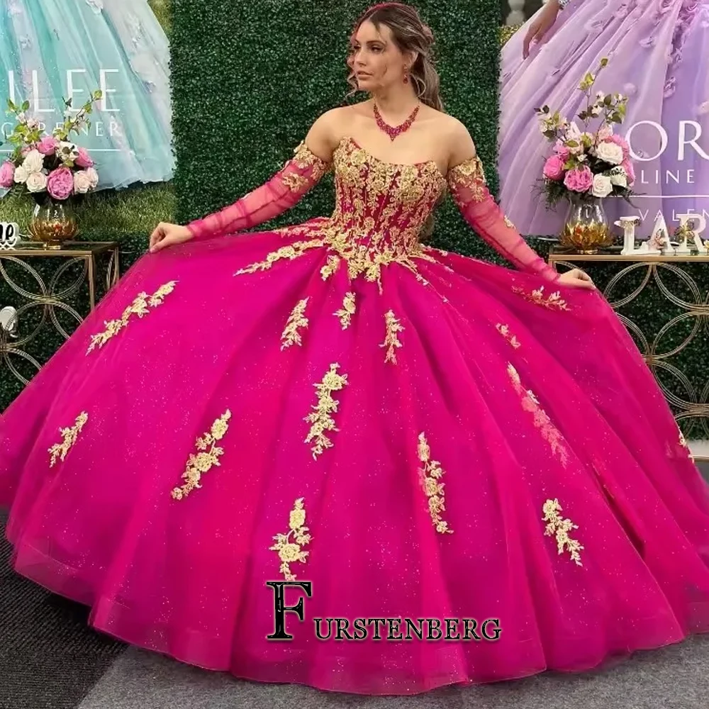فساتين FURSTENBERG الجنية Quinceanera للنساء بأكمام طويلة وخرز مقطوع فستان مناسبة فيستدوس دي 15 أنوس مخصص #1