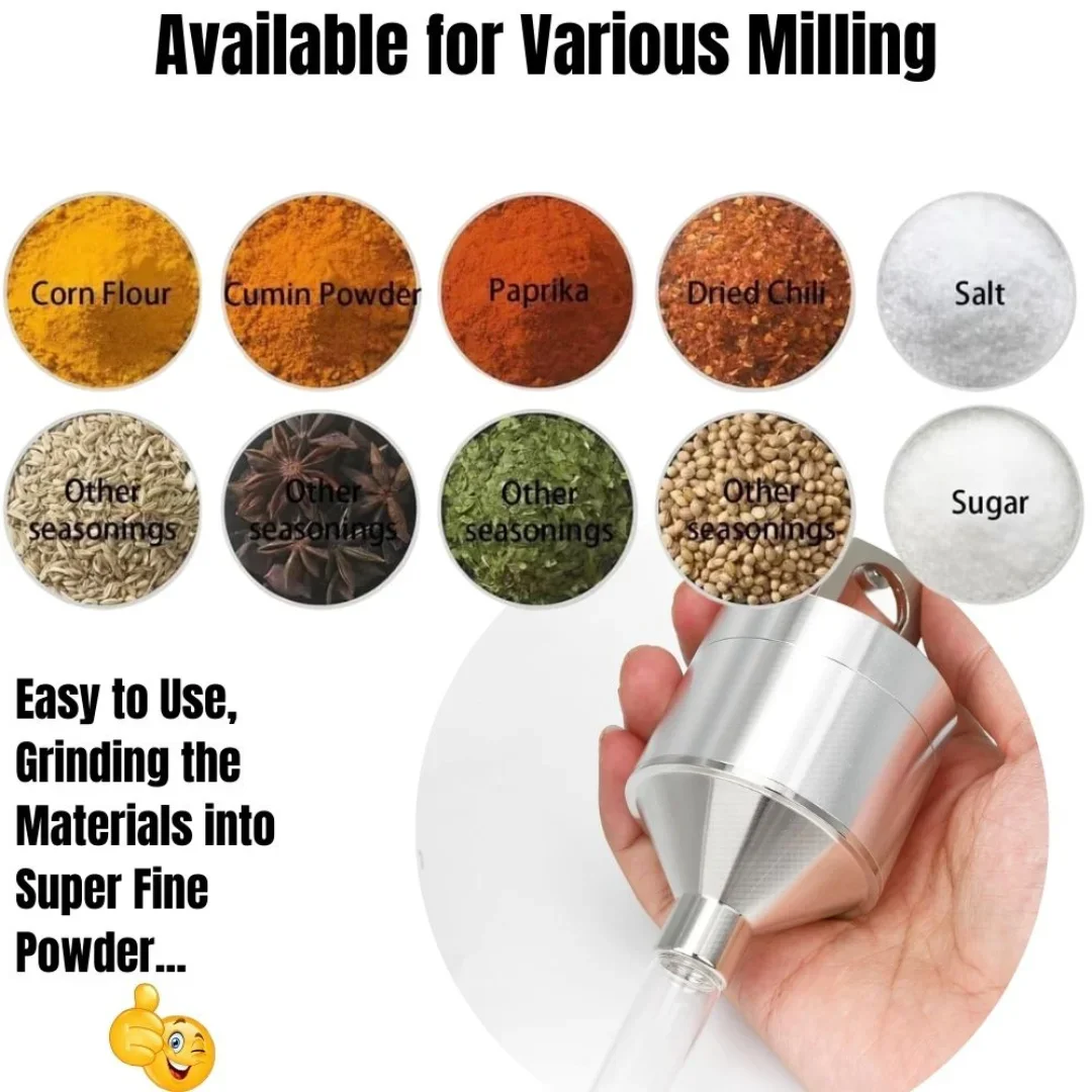 Portable Aluminum Manual Herb Grinder Spice Mill with Wide Funnel Storage Vial Metal Crusher for Super Fine Powder