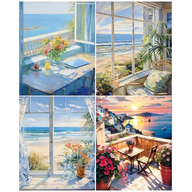 

GATYZTORY Coloring By Number Seaside scenery Kits DIY Painting By Numbers Drawing On Canvas HandPainted Home Decoration