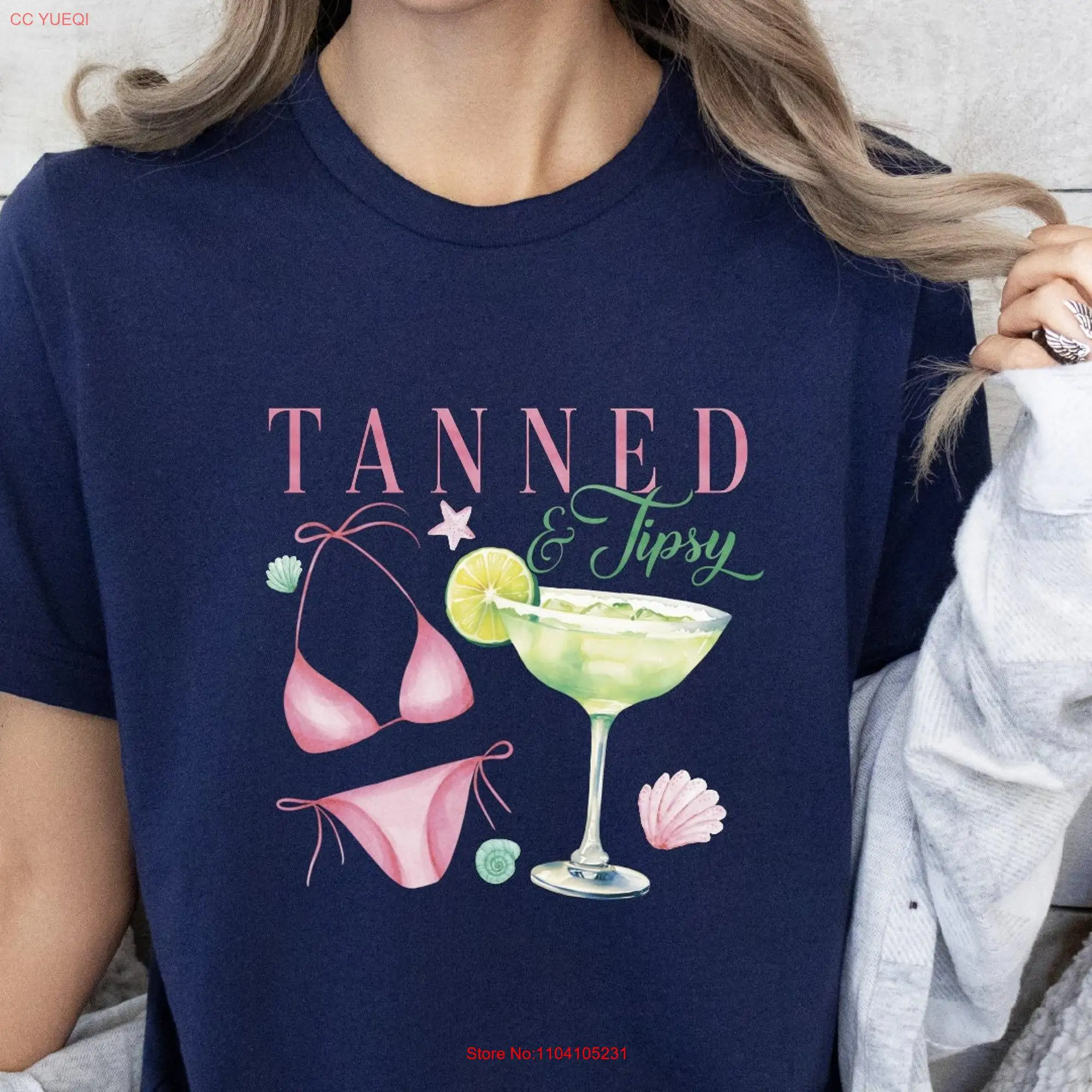 Tanned and Tipsy T Shirt Beach summer Vibe vibes Vacation Funny long or short sleeves