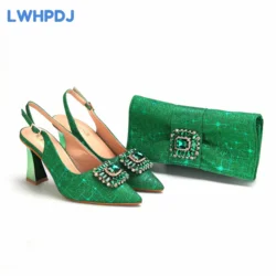 Green Color New Coming Special Design Pointed Toe Ladies Shoes Matching Bag Set For Women Wedding Party Pump