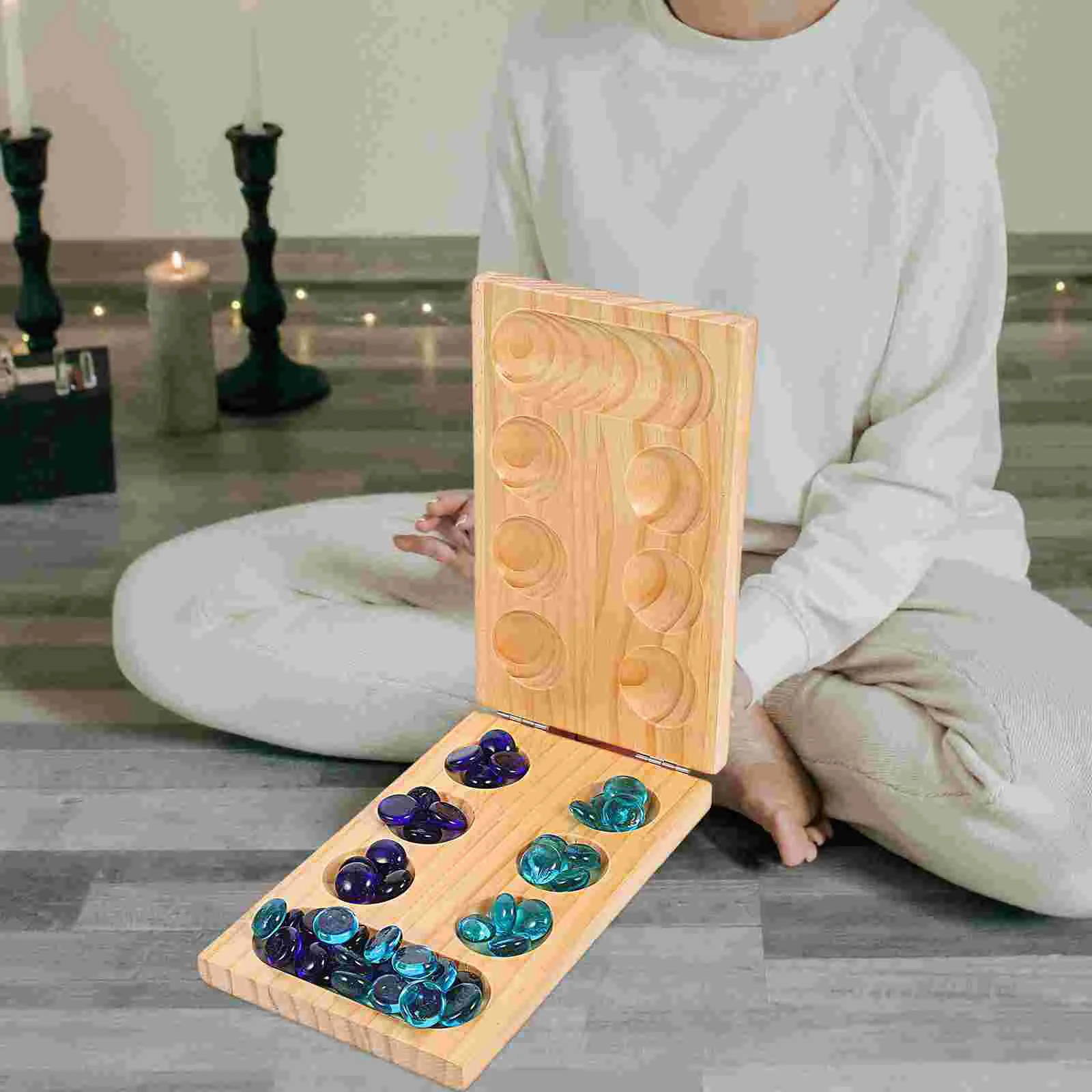 kids Mancala Toy Wooden Game Gemstone Chess Toy Fold Board Training Portable Mancale