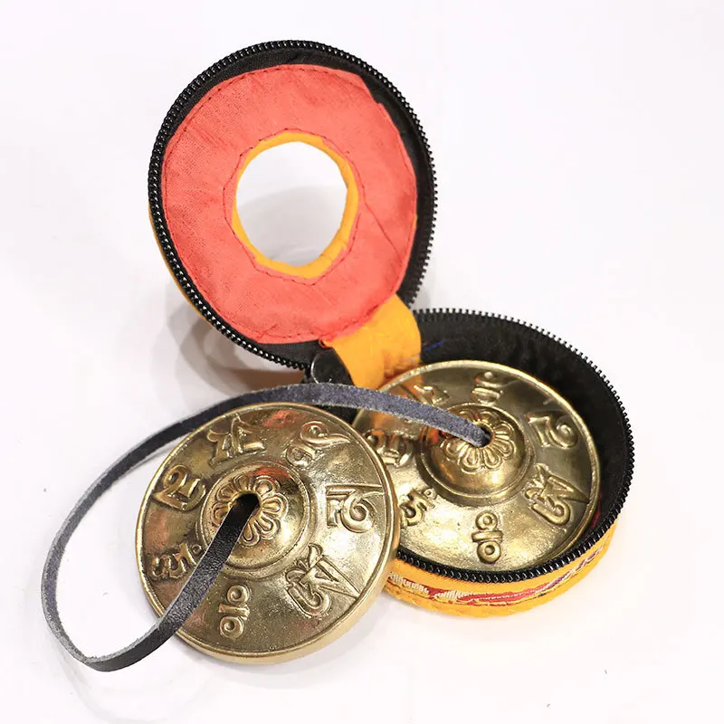 Tibetan Lucky Symbol Embossed Meditation Yoga Bell Chimes With Case