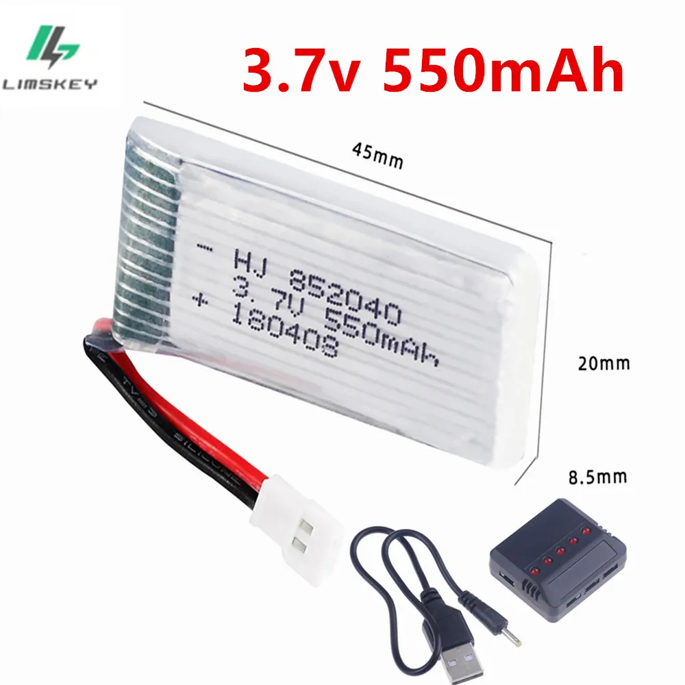 3.7V 550mAh 852040 Lipo Battery with Charger for JXD 523 523W H43WH RC Drone Helicopter Spare Parts 3.7V 1S Battery XH2.54