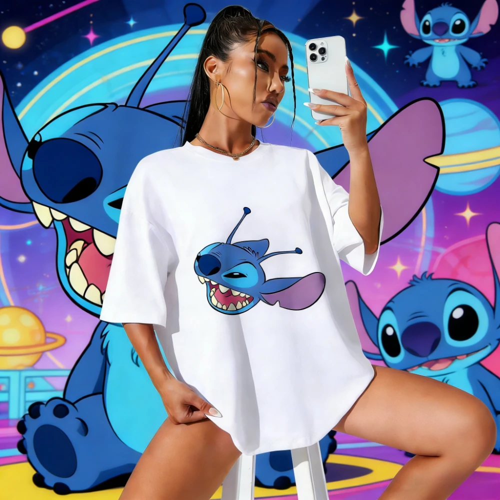 

Летние футболки с рисунком Дисней Стич 2026, комплект для родителей и детей, высококачественные классические топы из чистого хлопка, модные классические топы с короткими рукавами, унисекс