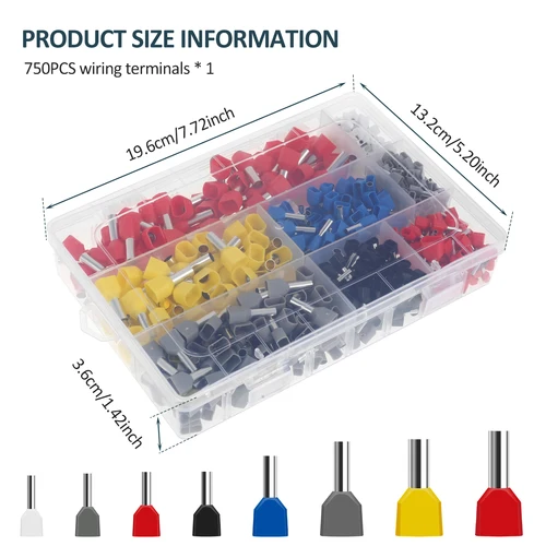 Imagen 2 del producto Juego de casquillos de extremo de Cable doble, 750 Uds., 0,5-10 mm2, juego surtido de casquillos de extremo de Cable doble, casquillos de extremo de Cable para Cable