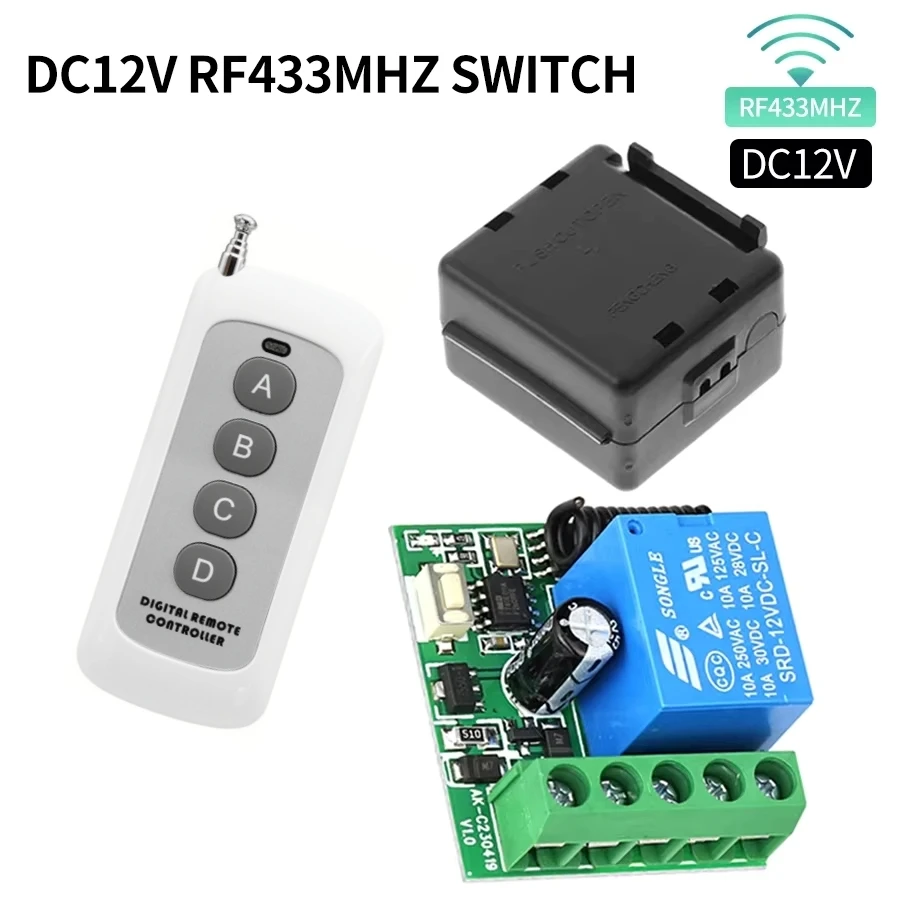 

Релейный приемник постоянного тока 12 В 1 канал RF 433 МГц 10 А и 1000 м 4-канальный передатчик с дистанционным управлением, беспроводной переключатель для дверного электромагнитного замка