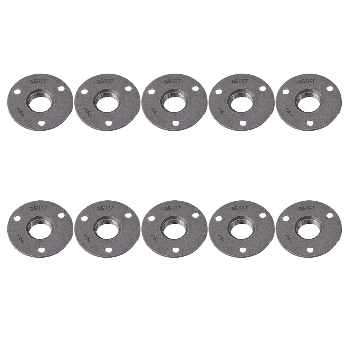 

10 Pcs Flange Base Iron Fittings Wall Mounted Metal Black Threaded Floor Malleable