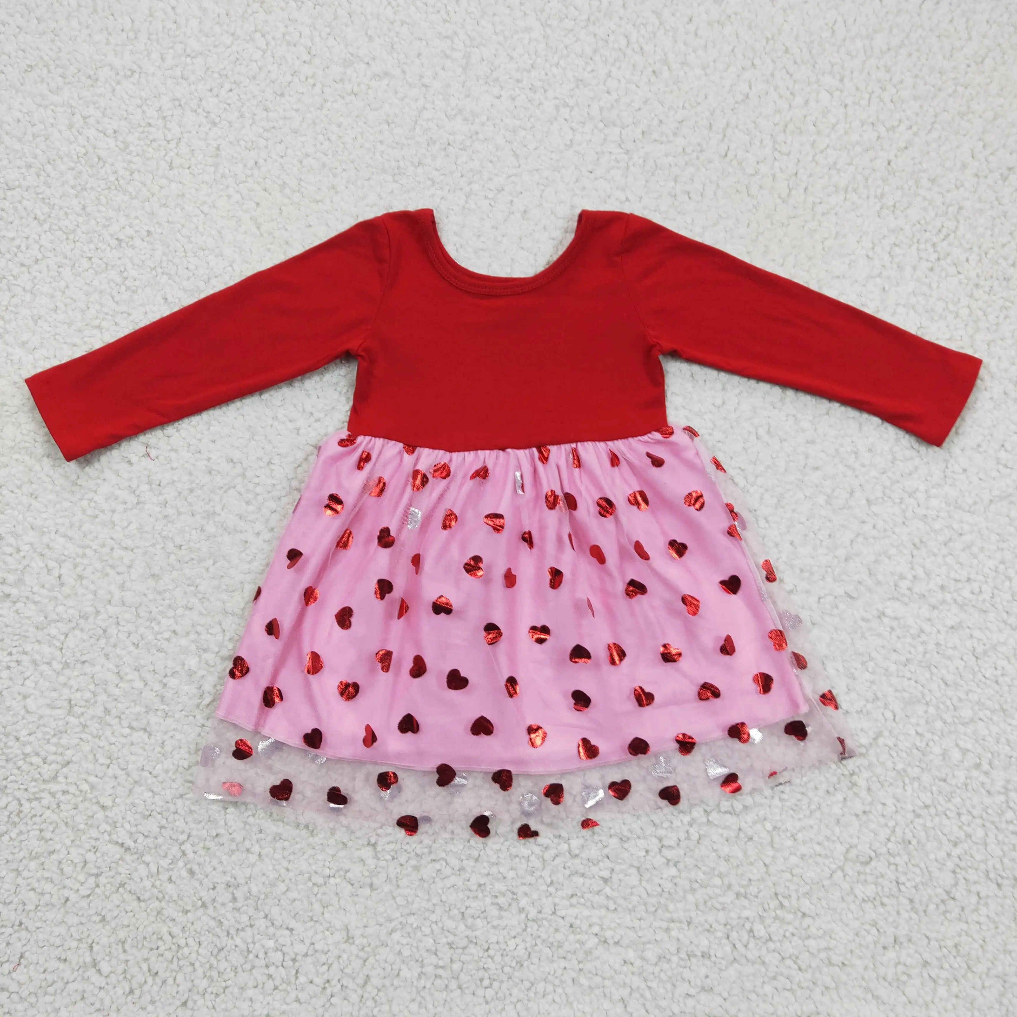 

z99-17 GLD0171 baby girls clothes Valentine's Day Red Long Sleeve Dress Fashion Birthday Party Skirt girls dresses