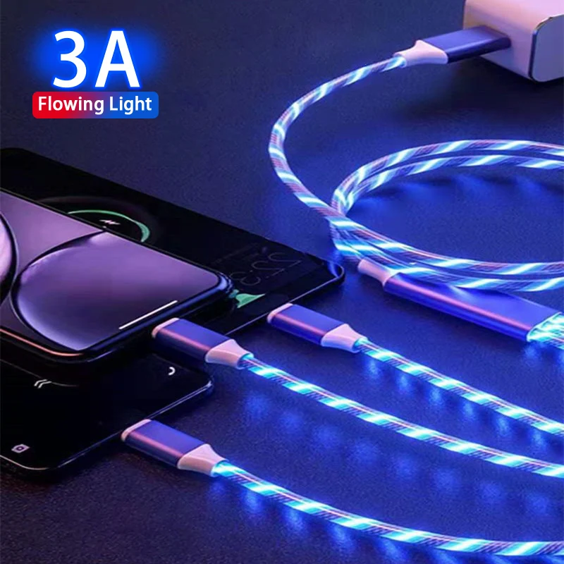 كابل بيانات USB ملون مضيء ، شحن نقل البيانات ، سحب واحد ثلاثة أسلاك ، ايفون ، وايفون ، واسوما ، وسامبونج ، وشيامي ، و 3 في 1