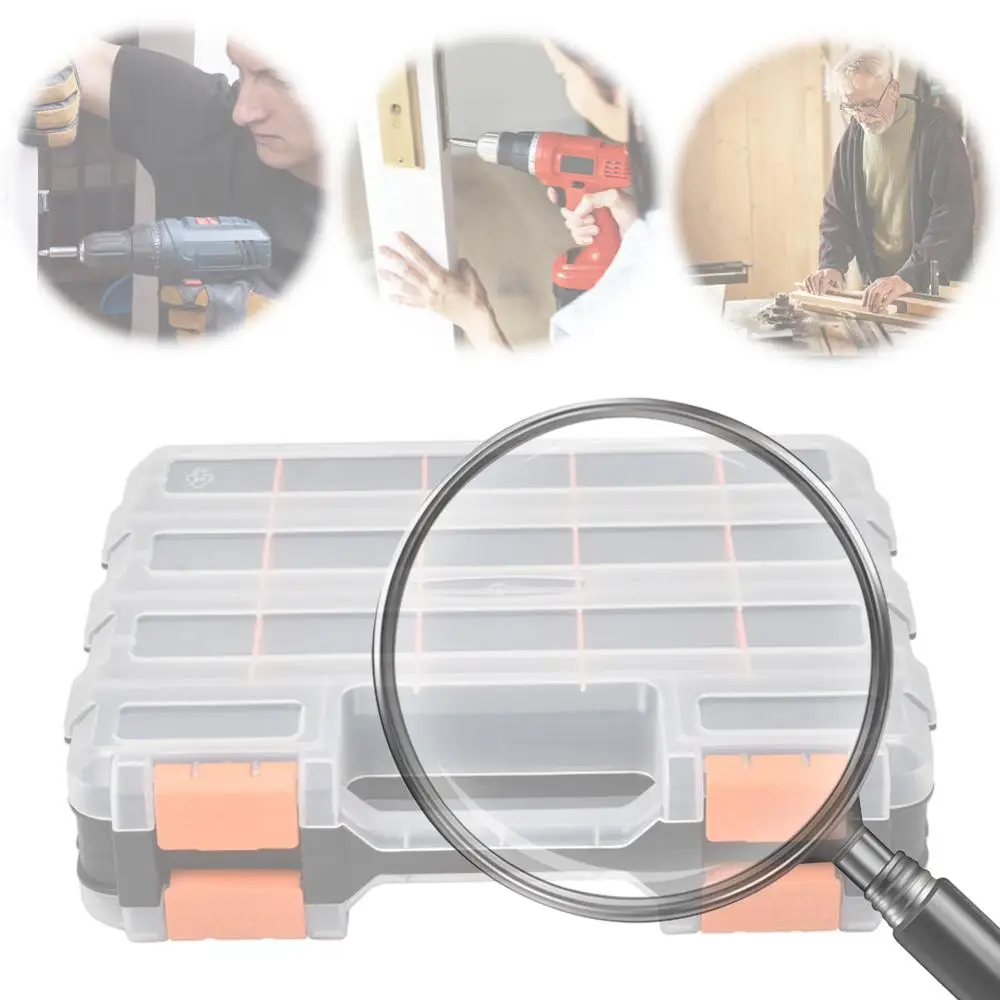 

Двусторонний органайзер для инструментов, пластиковый ящик для хранения мелких деталей, винтов, гаек, кейс для организации инструментов