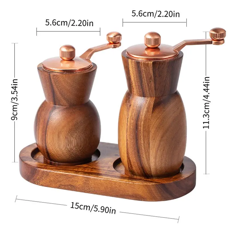 Hand Cranked Acacia Wood Salt Pepper Grinder Set Vase Black Pepper Grinder Rose Salt Mill with Base Salt Shaker Grinder BBQ Tool