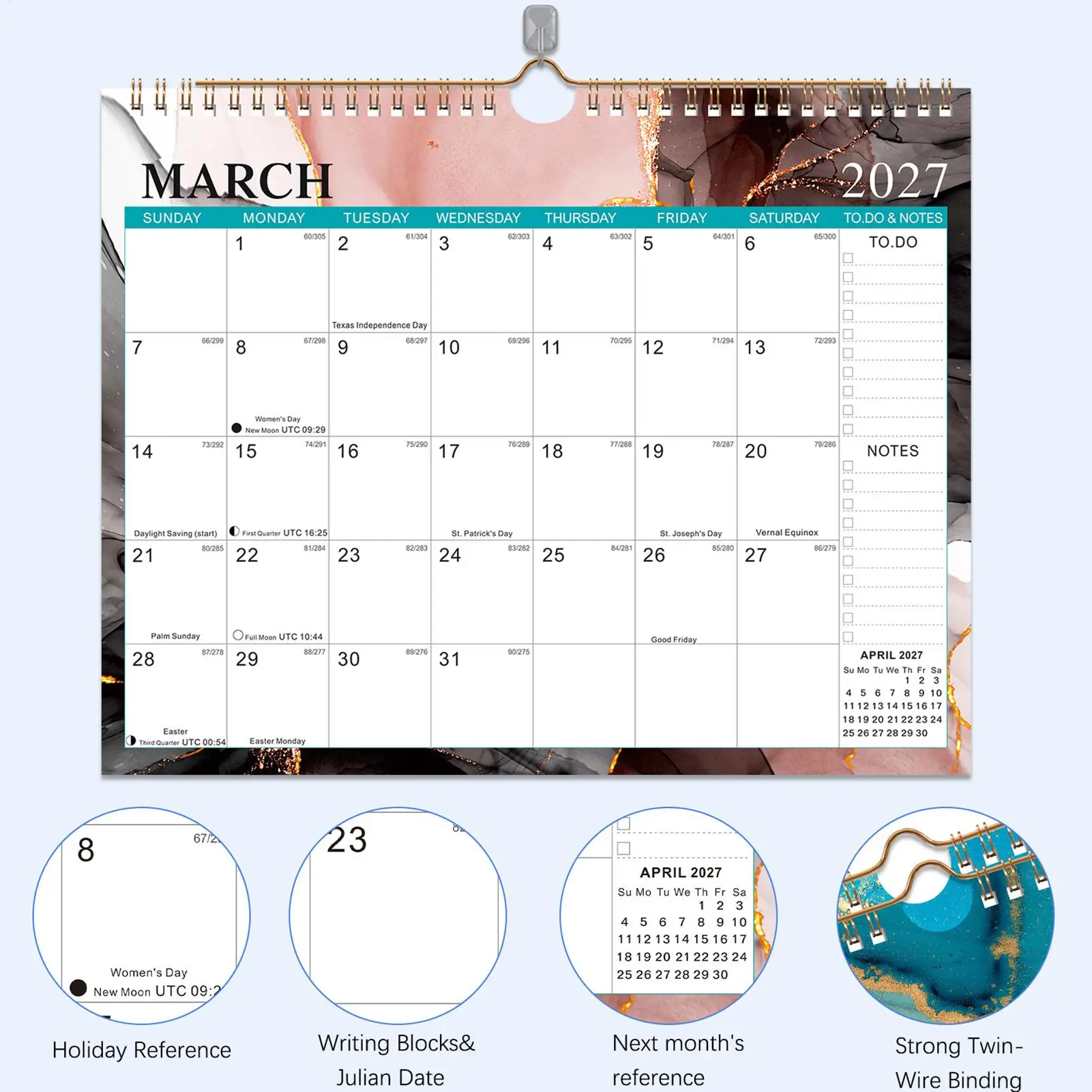 18 Month Wall Calendar Jan 2027 to Jun 2028, Hanging Monthly Planner Task and Schedule Organizer for Home Office Reading Study