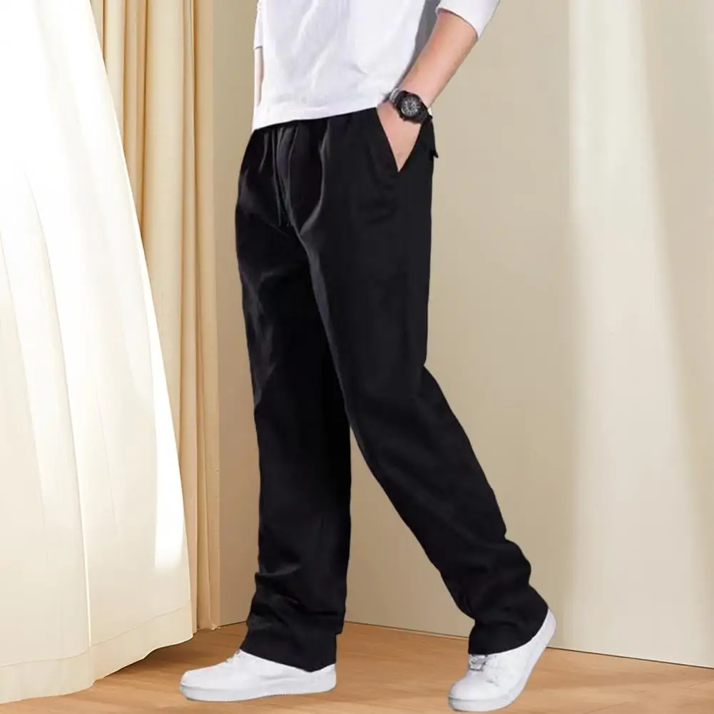 Cotton Trousers Durable Men's Cargo Pants for Outdoor Activities Wide Leg Work Trousers with Pockets Solid Color for Hiking