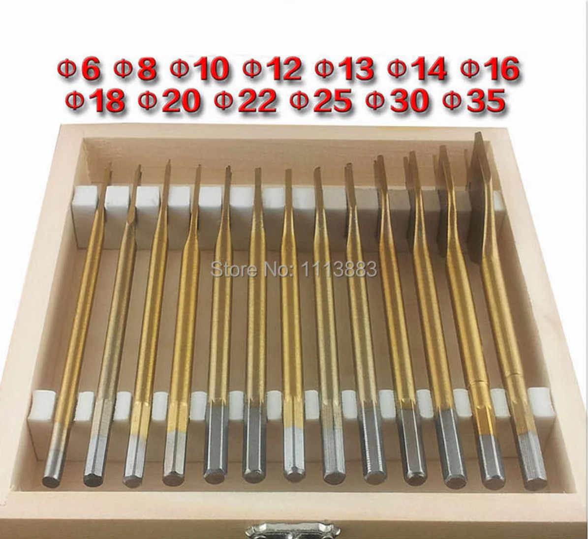 13Pcs Titanium Coated Spade Bits (Platte Bits) In Een Houten Doos