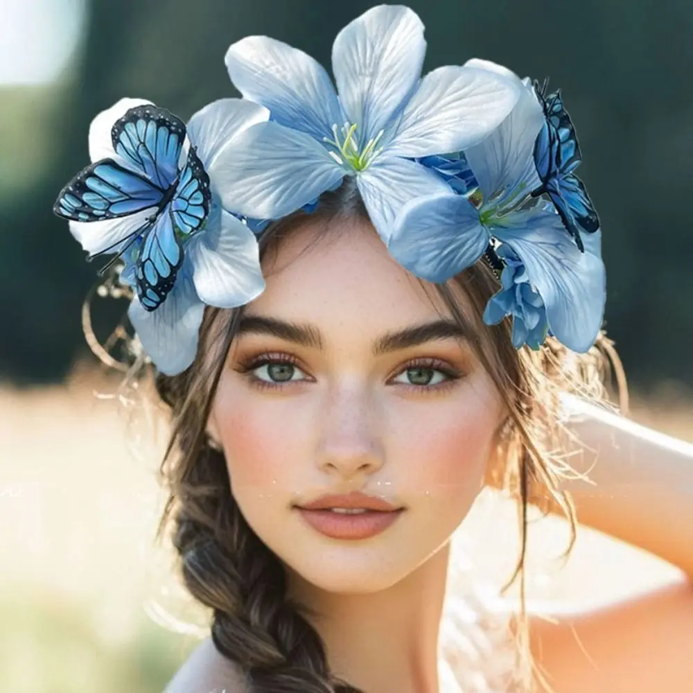 

Sweet Simulation Flower Hair Hoop Garland Butterfly Floral Crown Hairband Elegant Headband Carnival Hair Accessories Cosplay