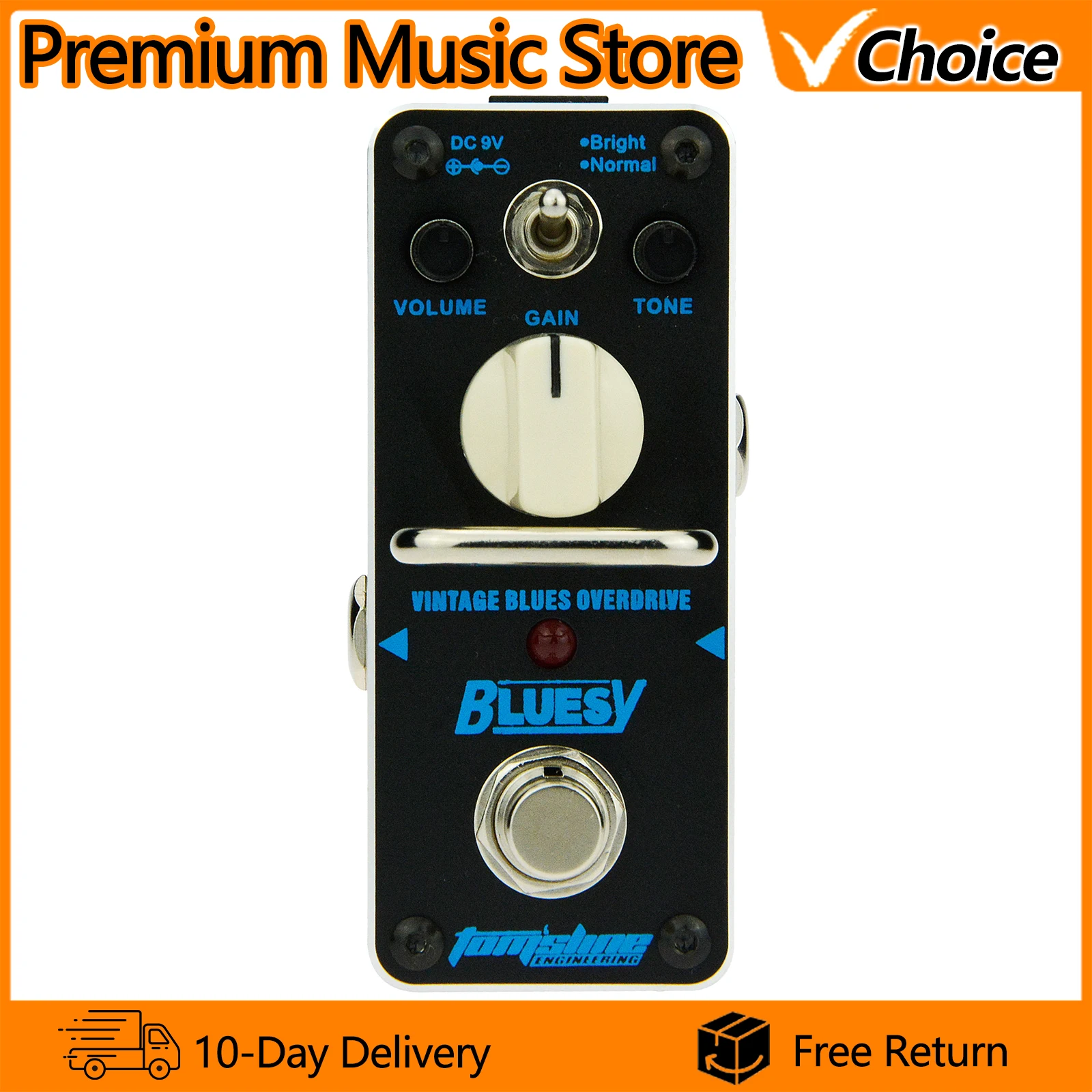 

Педаль AROMA Vintage Blues Overdrive ABY-3: Мини-педаль эффектов для электрогитары в стиле блюз, True Bypass, Запчасти и аксессуары для гитар