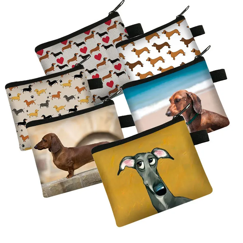 1PCS Cute Dachshund Dog/Cat Polyester Coin Purses Girls Cute Pet Animal Wallet Ladies Clutch Change Purse Female Mini Money Bag