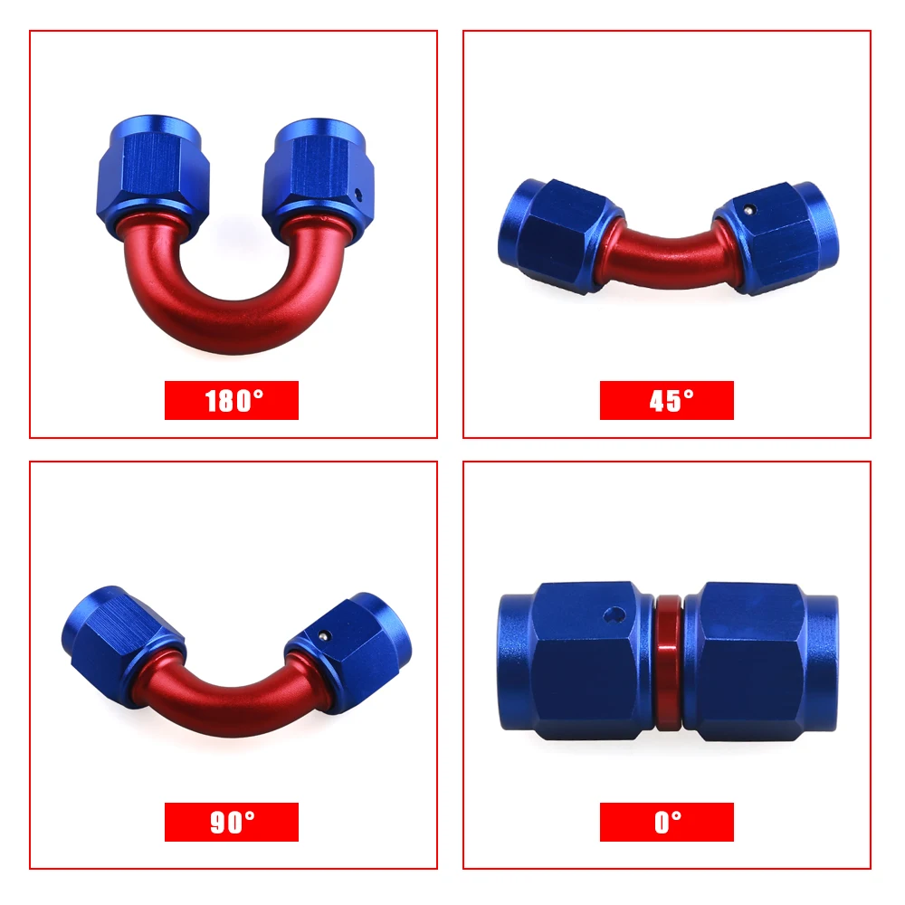 Universal  AN6 female hydraulic hose elbow oil cooler fitting hose accessorie fitting 0 45 90 180 degree red black