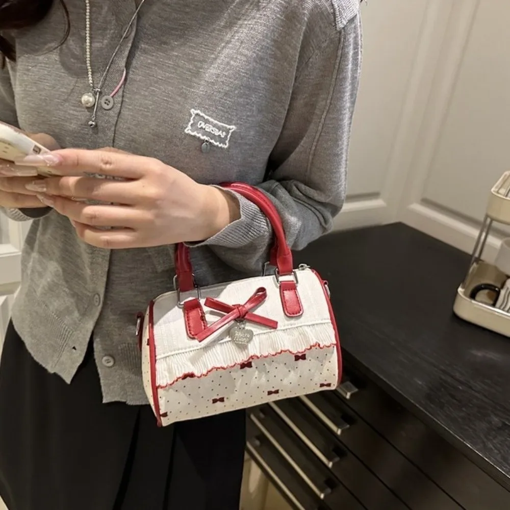 سستة البولكا نقطة بوسطن حقيبة يد مقاوم للماء كتف واحد Crossbody البولينج حقيبة الكورية نمط القوس حقيبة مربعة صغيرة السفر