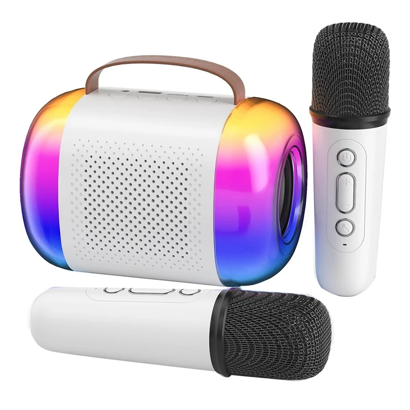 

Караоке-машина с двумя беспроводными микрофонами, портативный Bluetooth-динамик, мини-набор для караоке для мальчиков и девочек