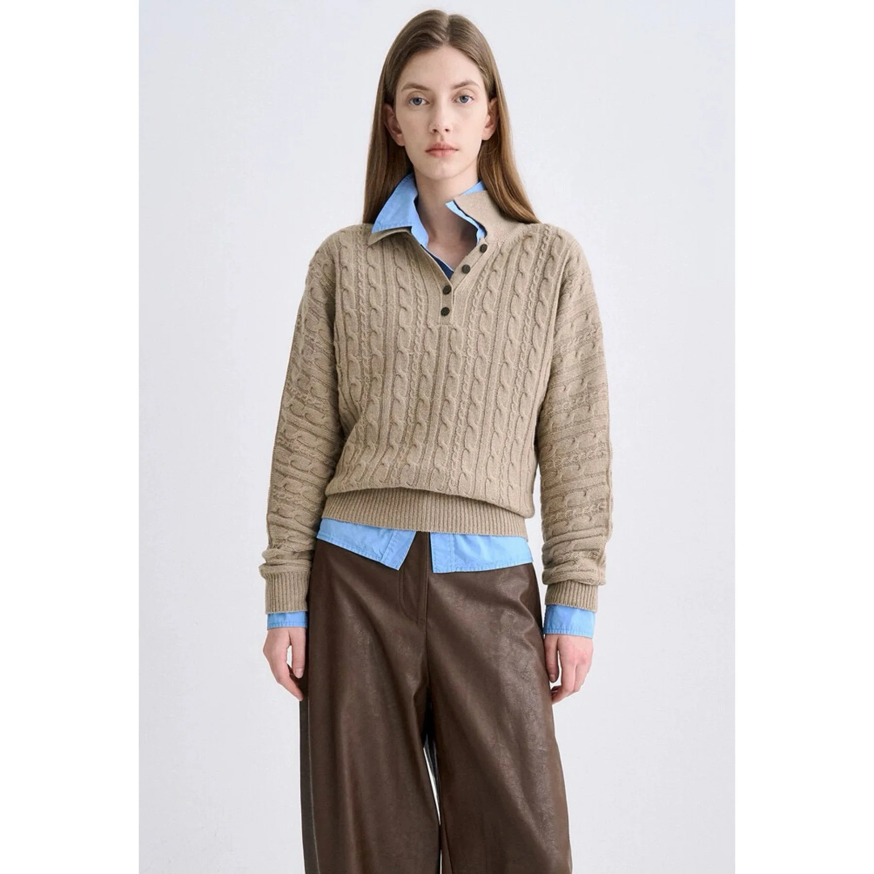 

TIM25 Winter Lemon Cheese Knitted Sweater Collar 3D Flower Pure Color Woolen Commute Sle Loose Fit Long Sve Top