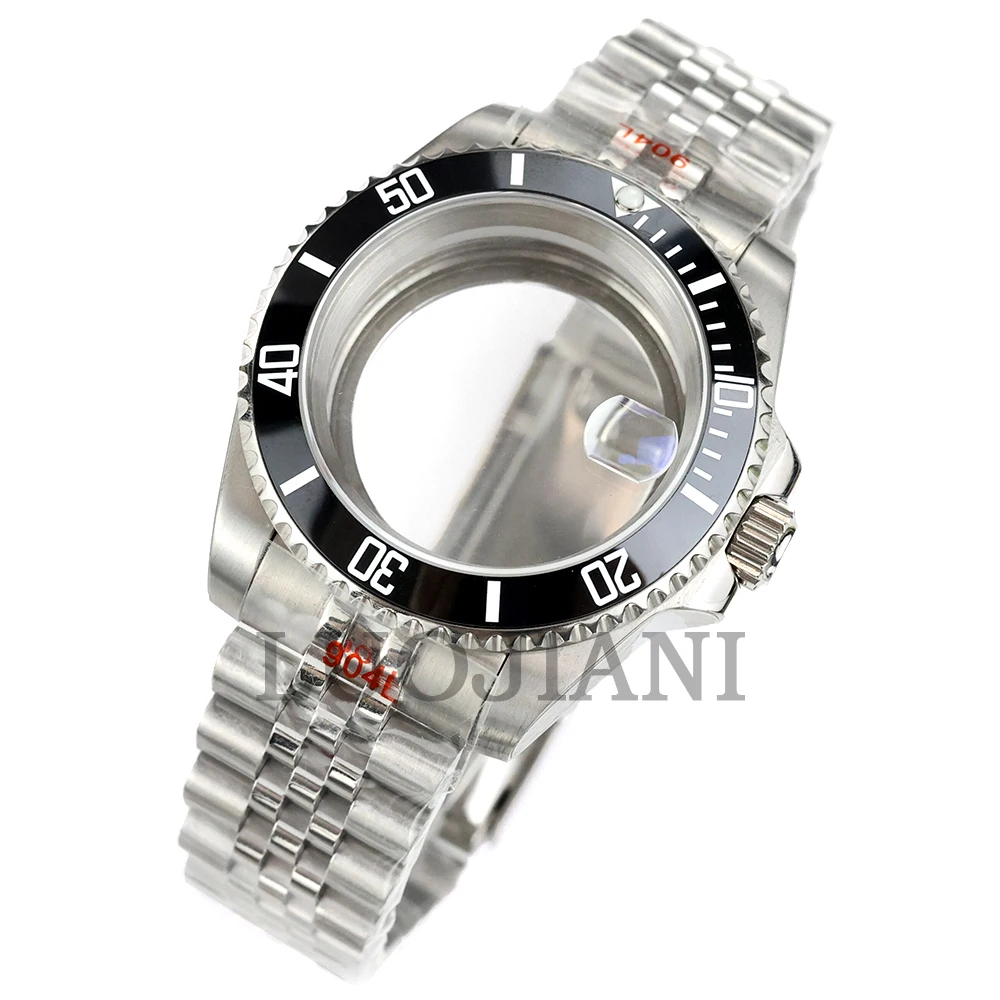 For Submariner Case 40mm NH35 Silver Watch Case Solid Oyster/Jubilee Bracelet Fit NH34 NH35 NH36 NH38 Movement 28.5mm Dial image 3