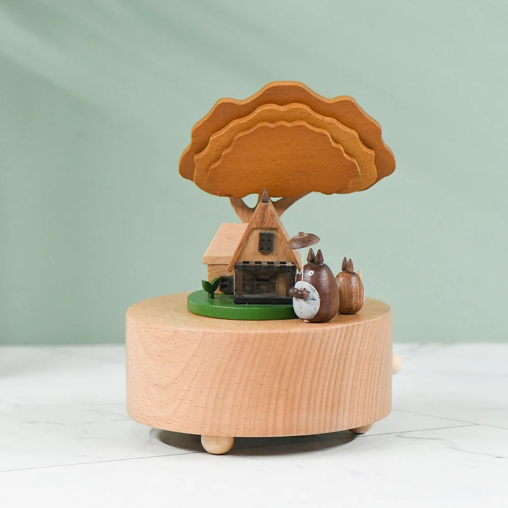 

Cartoon Three Kittens Rotating Music Box Wooden Crafts Coil Music Box Exquisite Home Decoration Holiday Birthday Gift