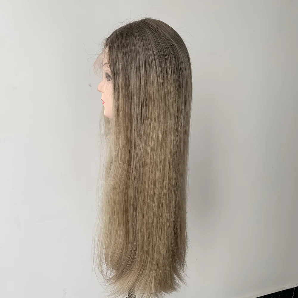

2022 Hot Selling 100% European Human Hair Swiss lace Top Jewish Wig Ashy Blone Kosher Wigs Free Shipping
