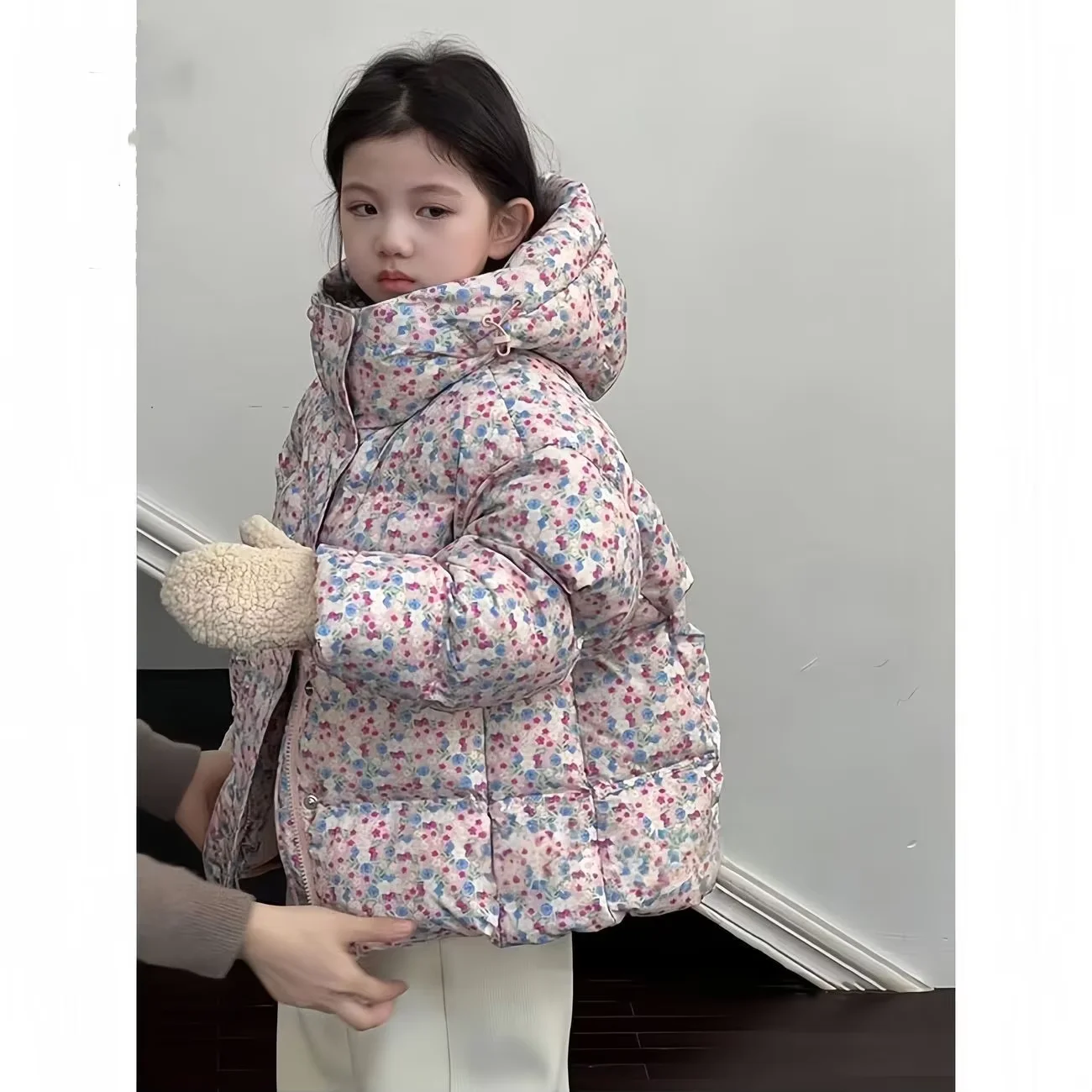 Girls Autumn Winter Coat 2026 New Fashion Kids Floral Padded Jacket Thick Warm Casual Outerwear Children Clothing 120-170CM
