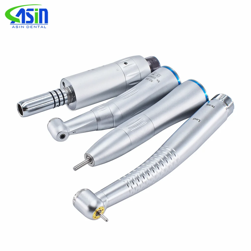 Dental Handpiece Contra Angle Straight 2/4 Hole Air Motor Push Button High & Low Speed Turbine Kit