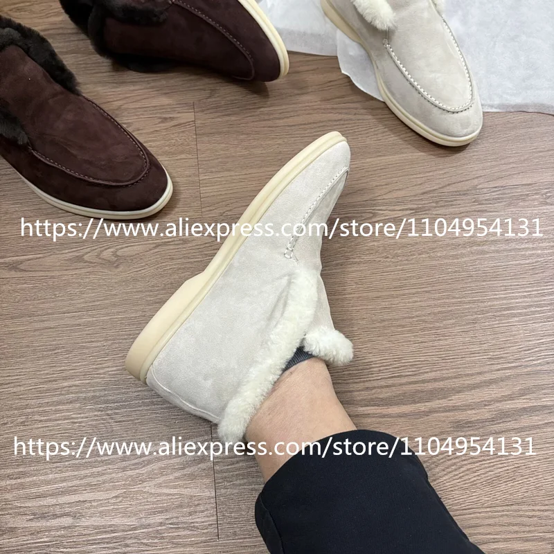 Apricot Unisex Cold-proof Winter High Top Casual Women's Shoes  Wool Snow Boots  Sheepskin Men's Boots Women's Ankle Boots