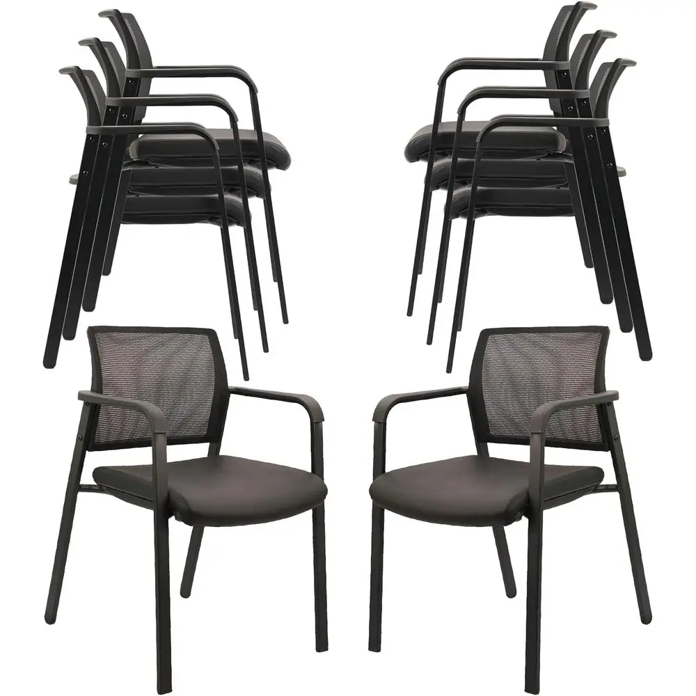 

Stackable Oice Chair, Mesh Back Gt Chairs with Comortable Leather Seat Arms Stacking Ergonomic Desk Chair No Wheels or Conerence