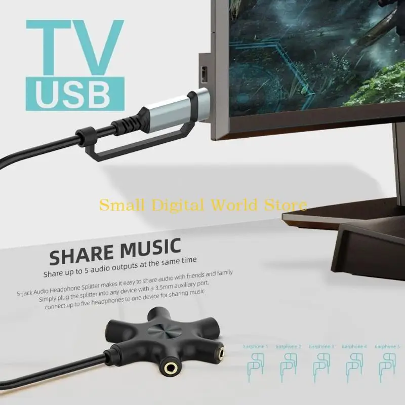 

77UB Type C/USB Splitter Cable USB A /Type C to 5x3.5mm AUX Adapter Cord Conversion Adapter Line