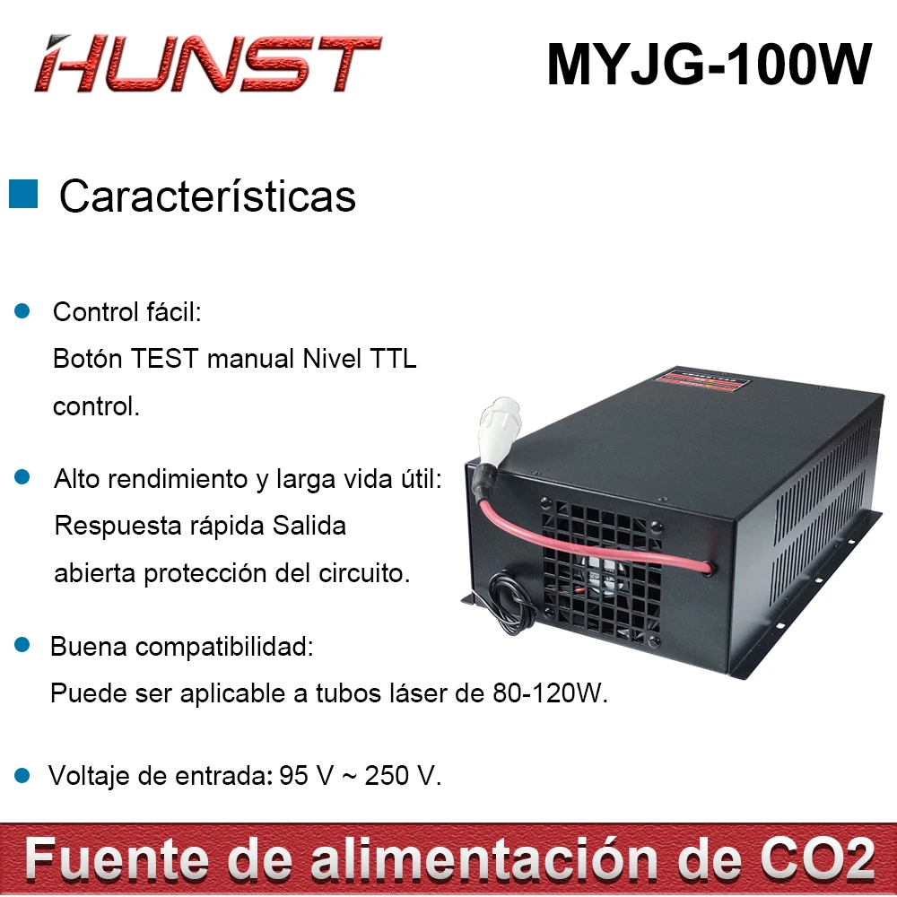 Imagem -06 - Fonte de Alimentação a Laser Hunst Co2 Suporta Tensão 95250v Usado para Máquinas de Corte e Gravação a Laser 80100w Myjg 100w