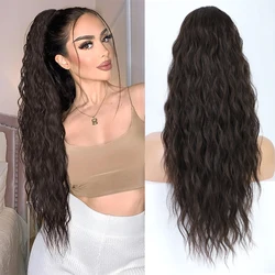 Long Curly Wavy Ponytail Hair Extension For Women Drawstring Ponytail Hairpieces Synthetic Fake Horse Tail Black Blonde Red
