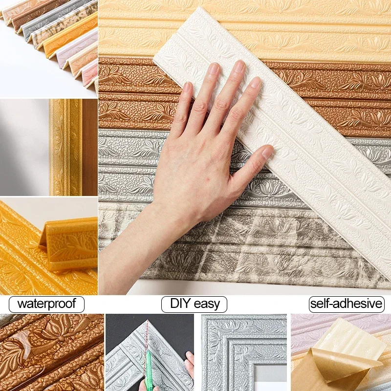 3D Foam Wall Sticker Foldable Self-adhesive Waterproof Skirting Board Corner Waist Line DIY Sticker Home Decoration