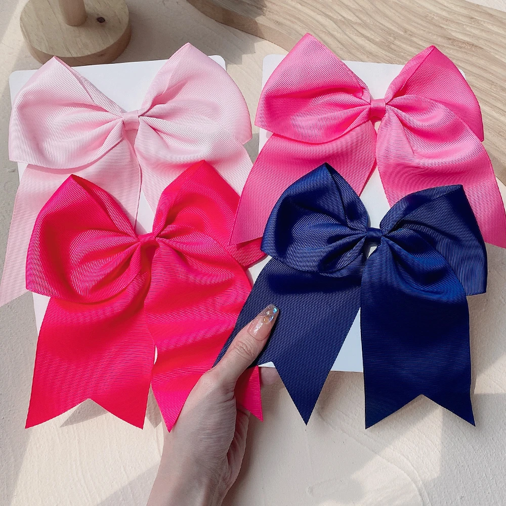 Diademas con lazo grande para niña, lazos elásticos de Color sólido para el cabello, cinta para el pelo con lazo, bandas de goma para decoración de
