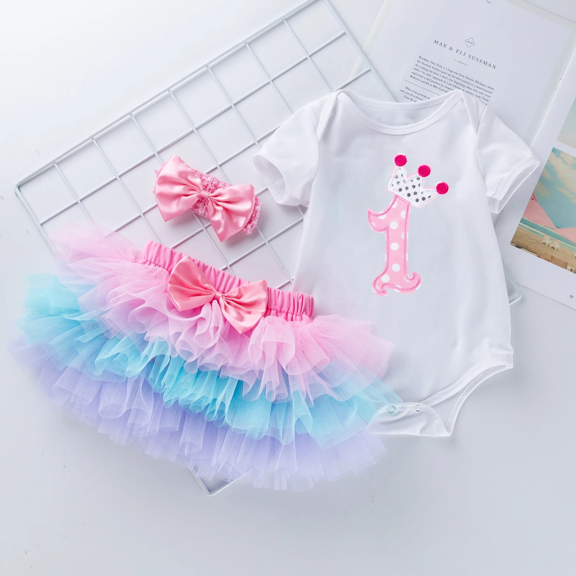 Tutu Baby Birthday Set Short Sleeve Romper Pettiskirt Girls 3 Pcs Clothing Sets New Summer Style