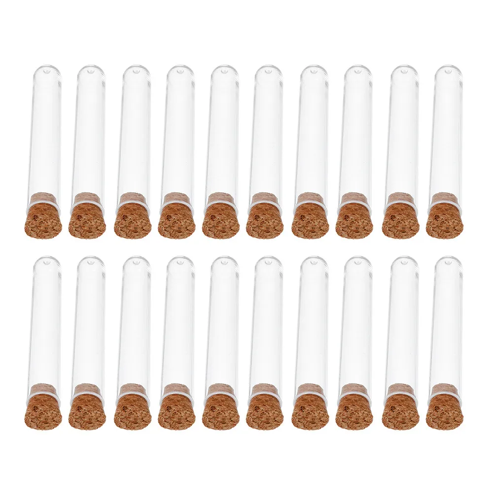 50Pcs Transparent Plastic Test Tubes with Tight-Fit Cork Lids Perfect for Candy Beads Bath Salt Liquid Storage and Lab Use