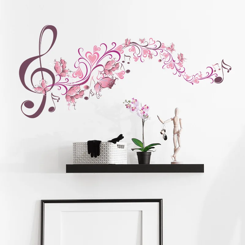 Adesivo da parete fiore nota musicale rosa Personalità della stanza della musica Decorazione della casa Carta da parati Autoadesiva Abbellisci